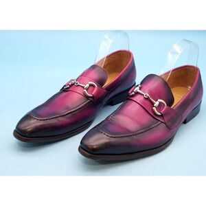 Carrucci purple wine leather men's OXFORD dress shoes silver buckle Size 8.5